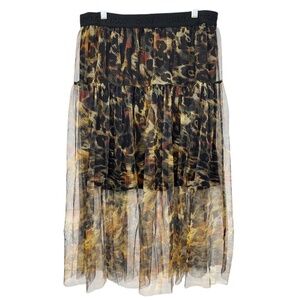NWT DKNY Animal Print Tulle Overlay Midi Skirt Large